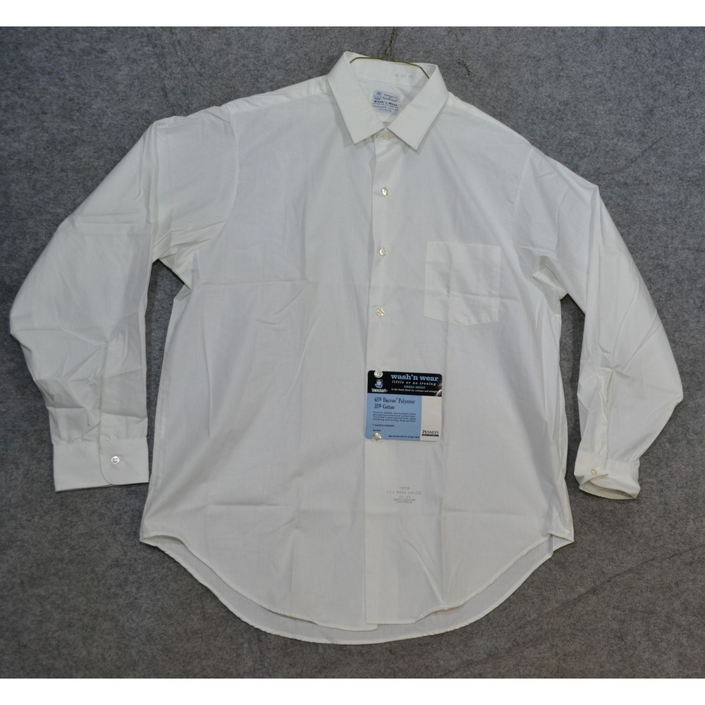 VTG Penneys Towncraft Shirt Mens 16 33 White Wash N Wear Dress Long Sleeve